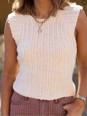 Ribbed Sleeveless Knit Tank Top - Cream